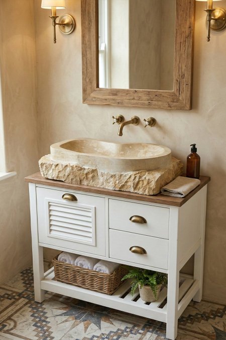 حوض مغسلة حجر طبيعي ريفي (كتلة خام) – 77×50 سم